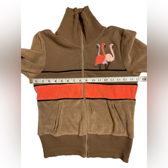 1970’s Inspired Terry Cloth Flamingo Zip Up Track Jacket - Picture 5 of 7